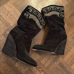 Mimosa Black suede beaded embellished Wedge Boots size 35